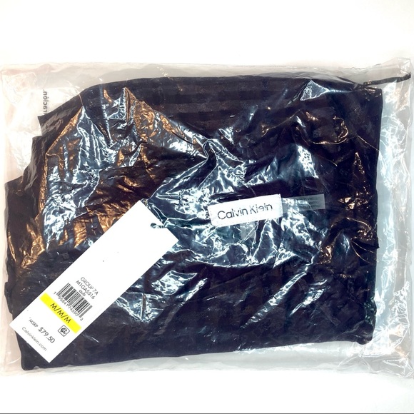 Calvin Klein Sheer Check Long Sleeve Blouse, M - Picture 3 of 4